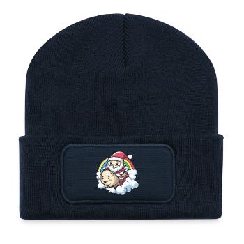 Hedgehog Santa Claus Christmas - Recycled Patch Beanie - french navy - Front