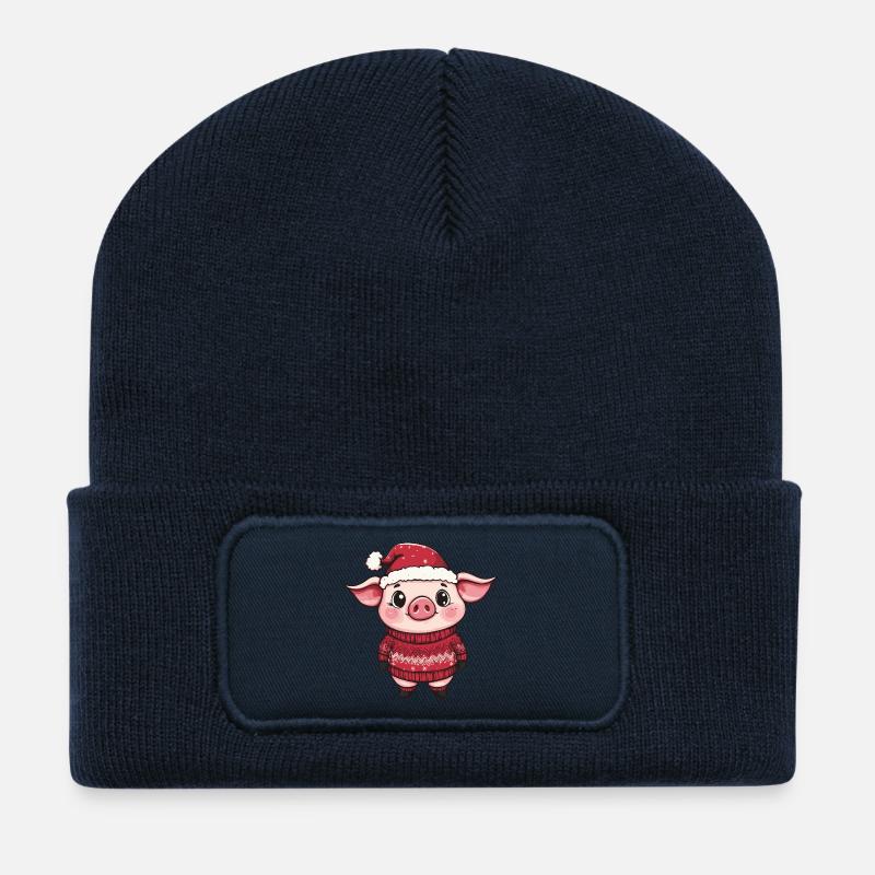 Schwein Weihnachten - Recycelte Patch Beanie - French Navy