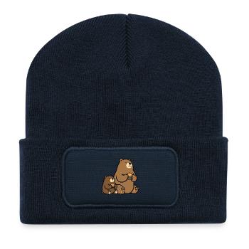 Family Bear Bears Father Son Hamburger Burger Dad - Recycled Patch Beanie - french navy - Front