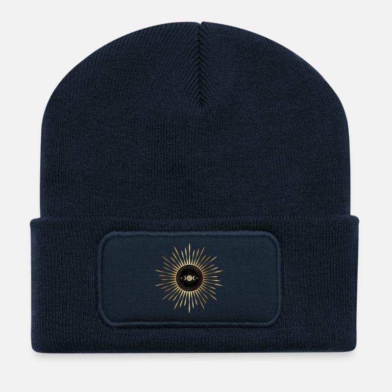 Goldene Morgenröte, Sonne und Mond - Recycelte Patch Beanie - French Navy