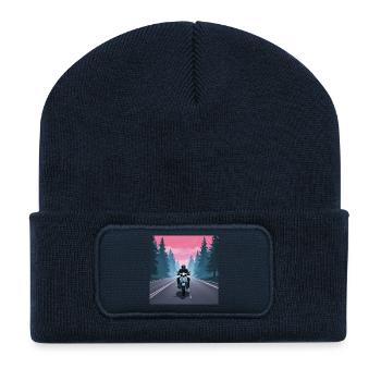 Motorcyclists in the forest - Recycled Patch Beanie - french navy - Front
