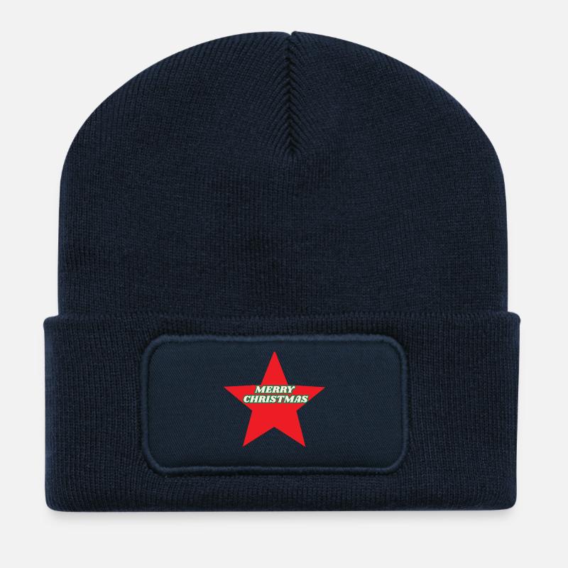 Etoile Rouge Noël Rétro - Beanie recyclé à patch - bleu marine