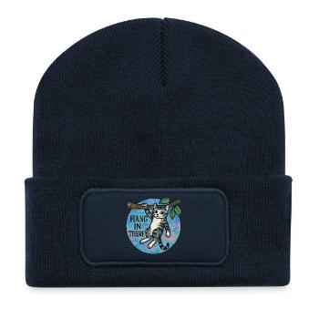 Hang In There Katzen-Patch - Recycelte Patch Beanie - French Navy - Vorne