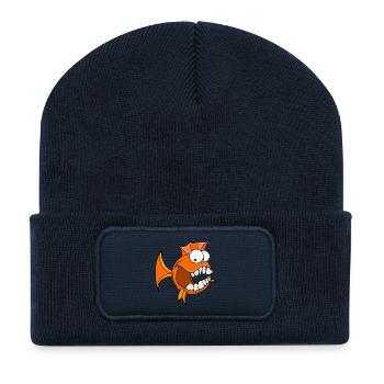 Poisson orange à dents en colère - Beanie recyclé à patch - bleu marine - Devant