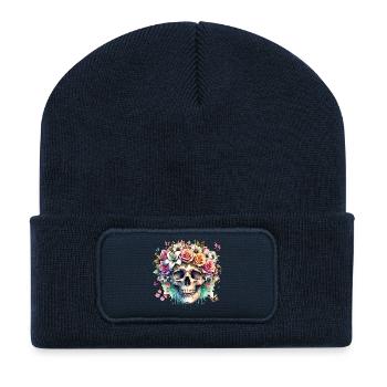 Fleurs Crâne Beauté Floraison - Beanie recyclé à patch - bleu marine - Devant