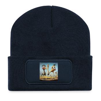 Volée d’oiseaux animée sur la plage - Beanie recyclé à patch - bleu marine - Devant