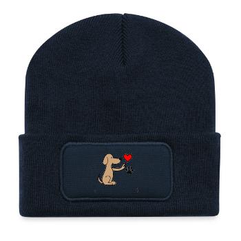 Dog with heart and paw print - Recycled Patch Beanie - french navy - Front