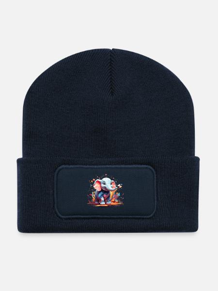 Elefant Farbexplosion - Recycelte Patch Beanie - French Navy