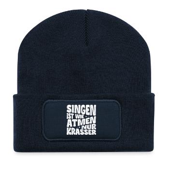 Singen ist wie Atmen, nur krasser! - Recycelte Patch Beanie - French Navy - Vorne
