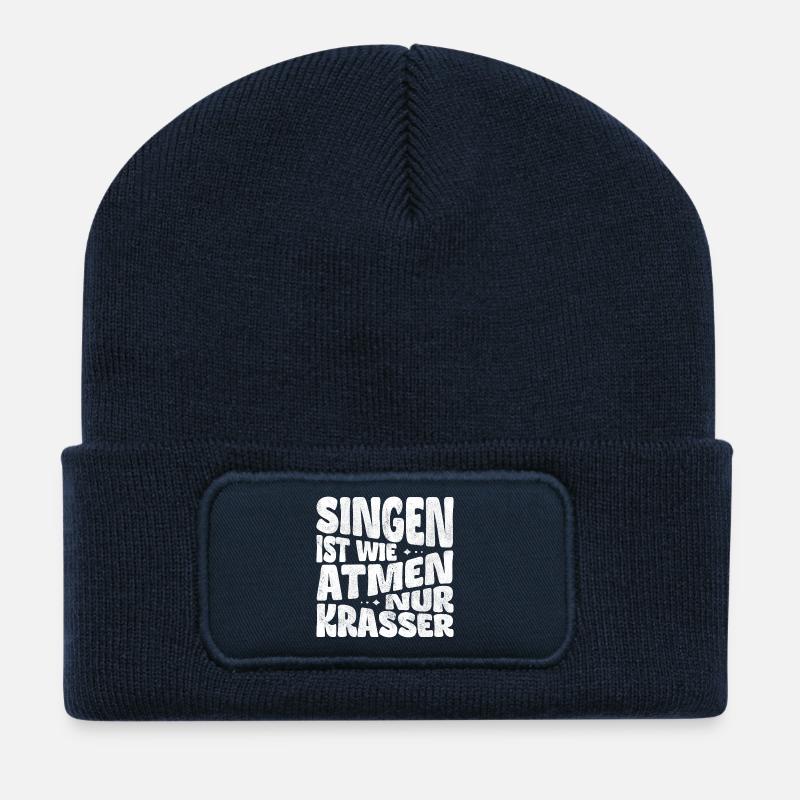 Singen ist wie Atmen, nur krasser! - Recycelte Patch Beanie - French Navy
