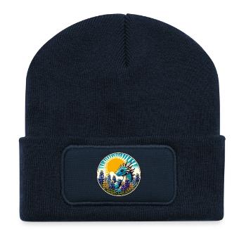 Sonnenbeschienener Drache im Lupinenkreis - Recycelte Patch Beanie - French Navy - Vorne