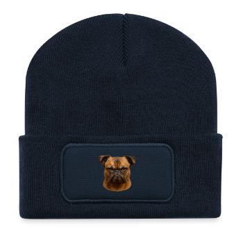 Grimmiger Pug Kopf Illustration - Recycelte Patch Beanie - French Navy - Vorne
