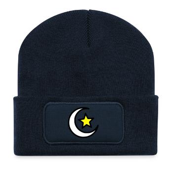 Mondsichel & Stern | Islamisches Symbol Line Art - Recycelte Patch Beanie - French Navy - Vorne