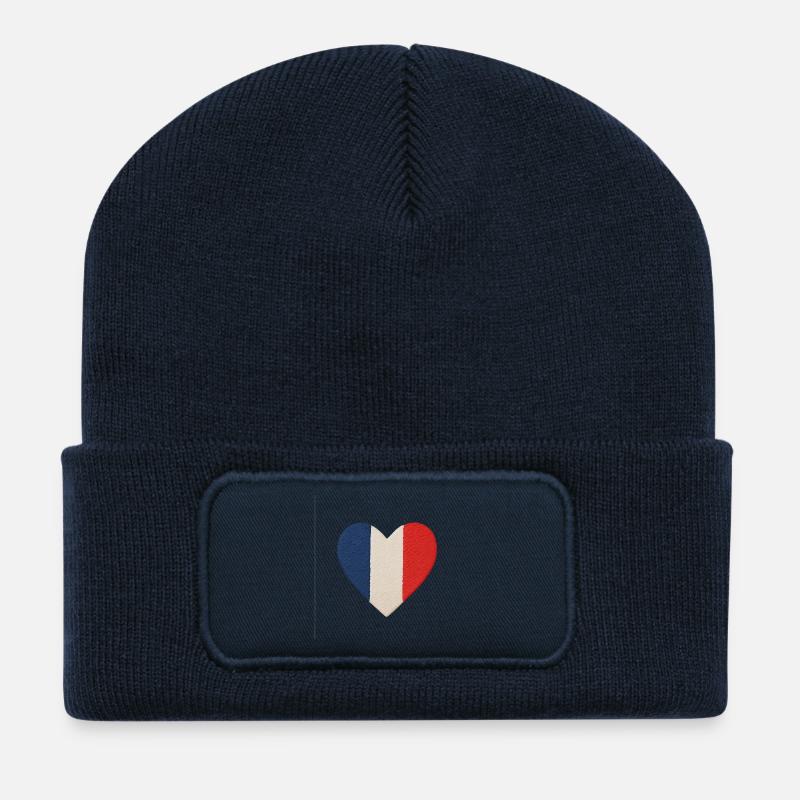 Cœur tricolore bleu blanc rouge - Beanie recyclé à patch - bleu marine