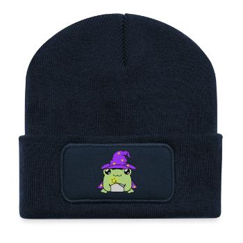 Grenouille magicienne avec chapeau - Beanie recyclé à patch - bleu marine - Devant