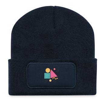 Retro-Geometrie - Recycelte Patch Beanie - French Navy - Vorne