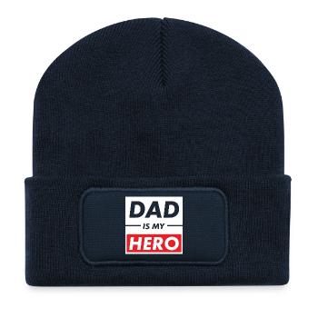 Graphique du slogan PAPA EST MON HÉROS - Beanie recyclé à patch - bleu marine - Devant