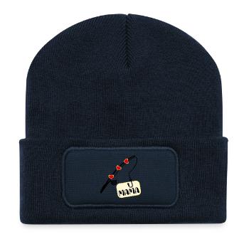 Angelrute Angeln Mutter Mama - Recycelte Patch Beanie - French Navy - Vorne