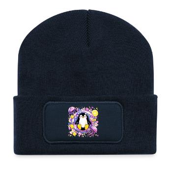 Colorful Penguin Wreath - Recycled Patch Beanie - french navy - Front