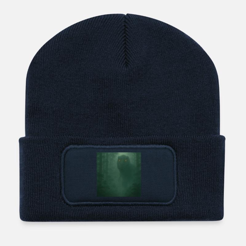 Nebelwald Dinosaurier mit Feueraugen - Recycelte Patch Beanie - French Navy