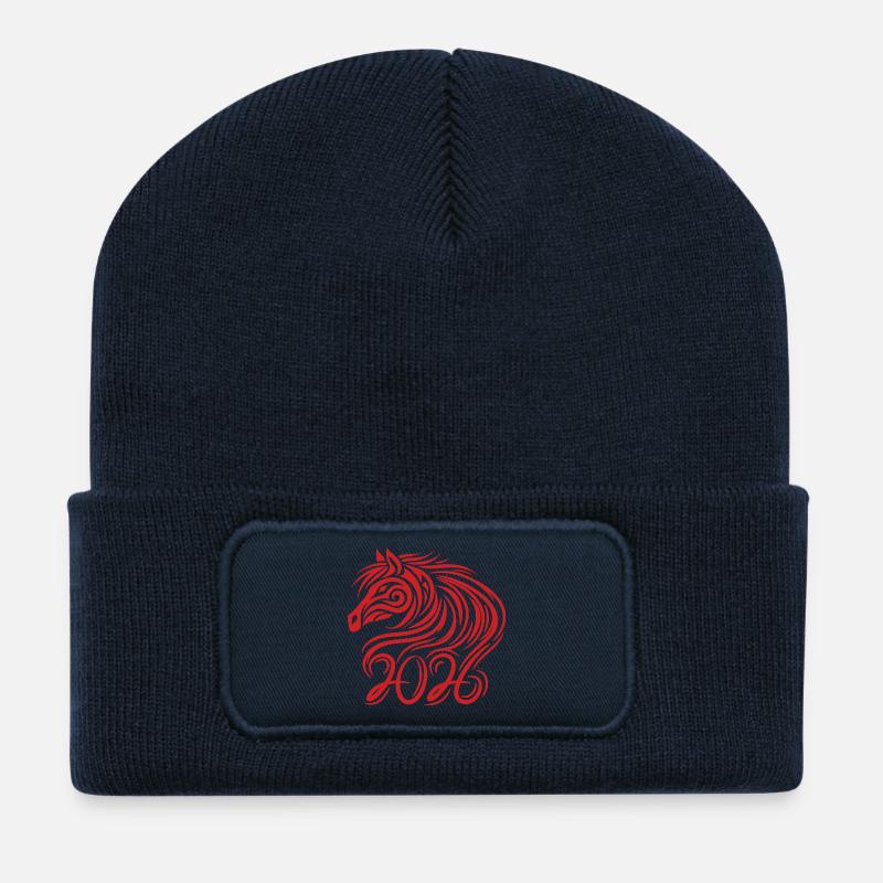 Chinesisches Neujahr des Pferdes 2026 - Recycelte Patch Beanie - French Navy