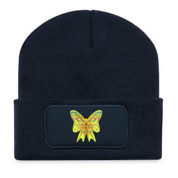 Colorful neon butterfly on bow - Recycled Patch Beanie - french navy - Front