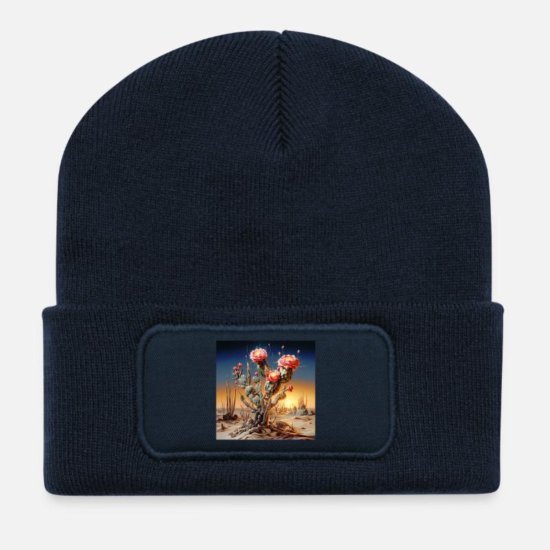 Cactus flowers in sunset - Recycled Patch Beanie - french navy