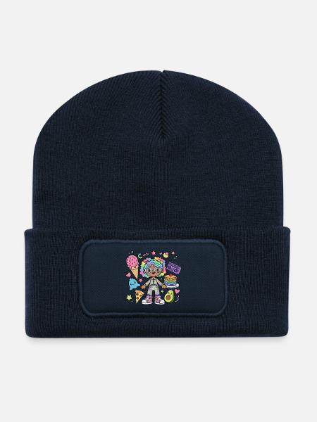 Cool gamer girl in festive pastel colors - Recycled Patch Beanie - french navy