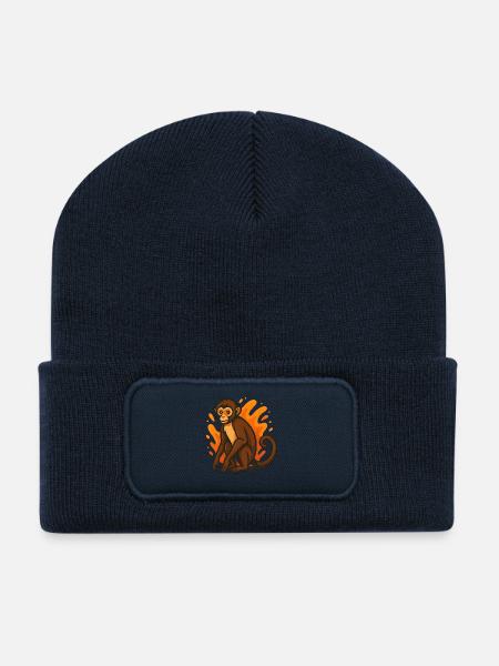 Spider Monkey in Flaming Aura - Recycled Patch Beanie - french navy