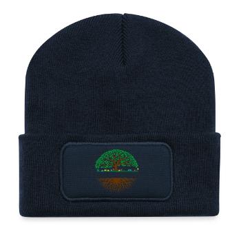 Farbillustration Baum – brauner Stamm, grünes Blatt - Recycelte Patch Beanie - French Navy - Vorne