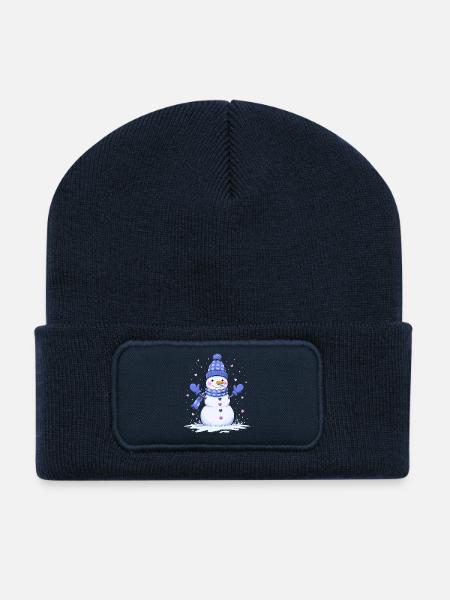 Cute snowman with heart - Recycled Patch Beanie - french navy