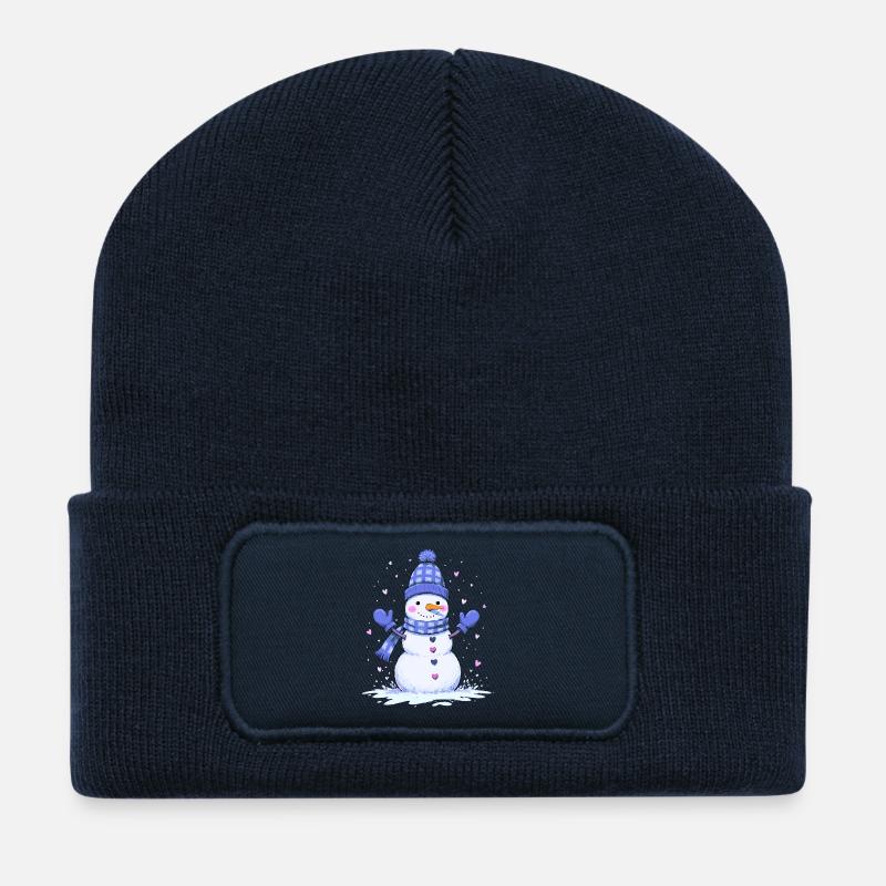 Niedlicher Schneemann mit Herz - Recycelte Patch Beanie - French Navy