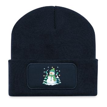 Fröhlicher Schneemann im Winterwald - Recycelte Patch Beanie - French Navy - Vorne