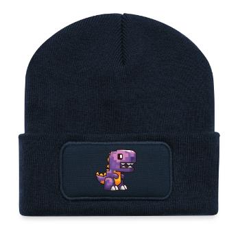 Pixel Dino – T-Rex de dessin animé violet - Beanie recyclé à patch - bleu marine - Devant