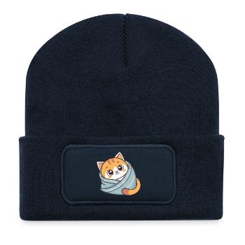 Chaton doux echarpe bleue - Beanie recyclé à patch - bleu marine - Devant