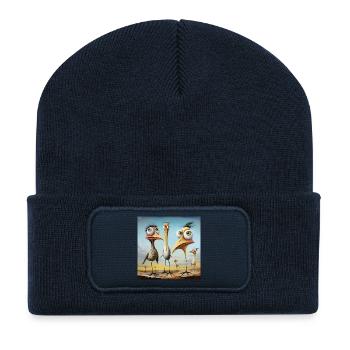 Potins de la côte : Troupe d’oiseaux bizarres - Beanie recyclé à patch - bleu marine - Devant