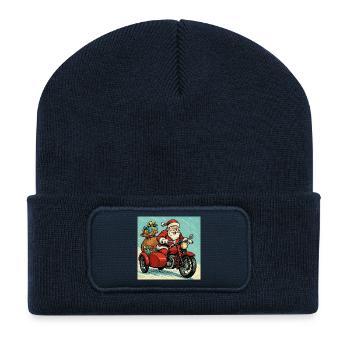 Weihnachtsmann auf einem Motorrad mit Seitenwagen – Comic-Stil - Recycelte Patch Beanie - French Navy - Vorne