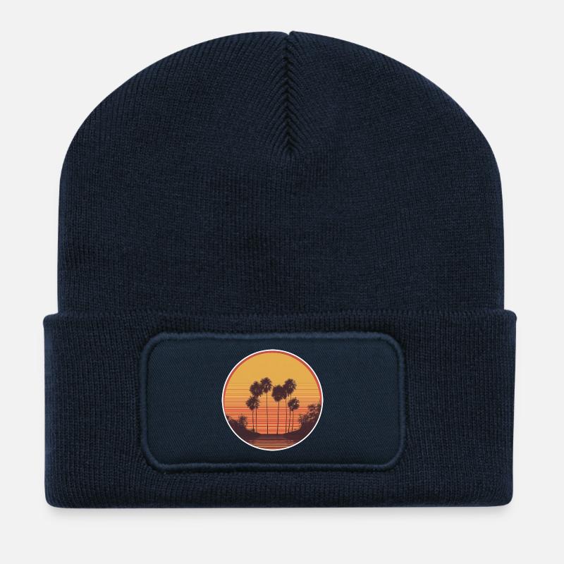 Sonnenuntergang Sunset Retro - Recycelte Patch Beanie - French Navy