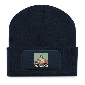 Bunny Racer Pinup Retro Car - Recycled Patch Beanie - french navy - Front