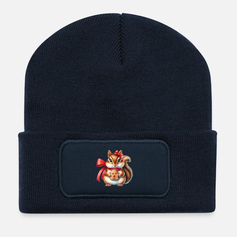 Ginger Squirrel with Cookie - Recycled Patch Beanie - french navy
