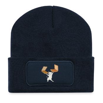 Pizza Paws Cat jongliert mit Kuchen - Recycelte Patch Beanie - French Navy - Vorne