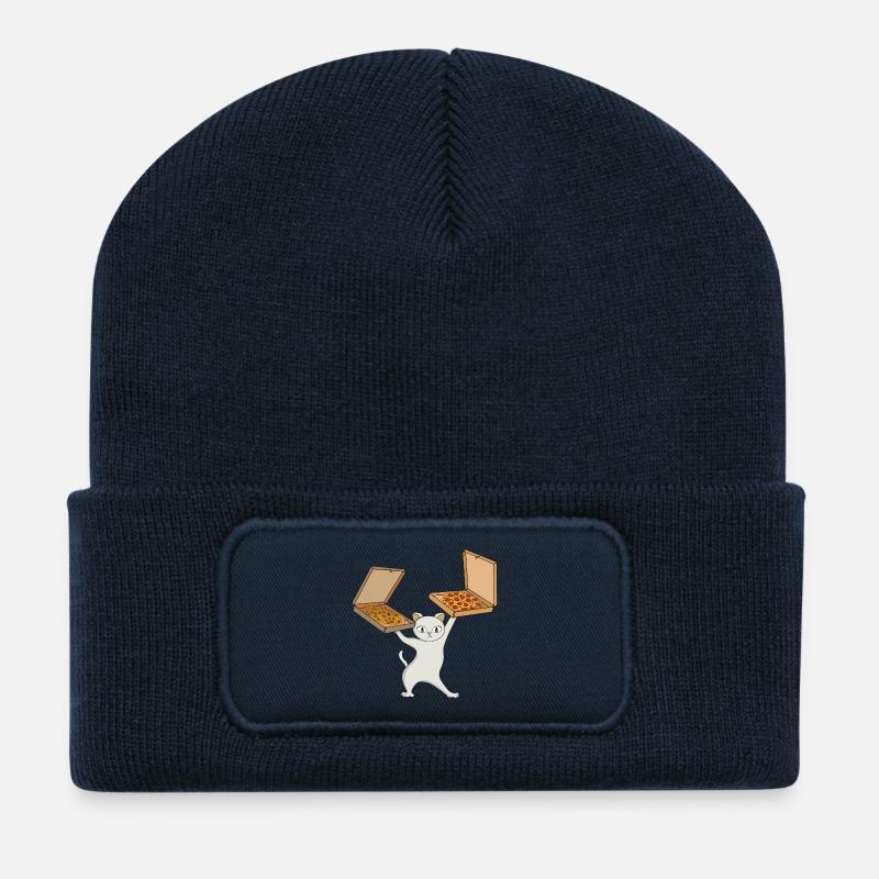 Pizza Paws Cat Juggling Pies - Recycled Patch Beanie - french navy