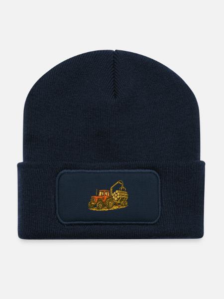 Forsttraktor mit Holzlast - Recycelte Patch Beanie - French Navy