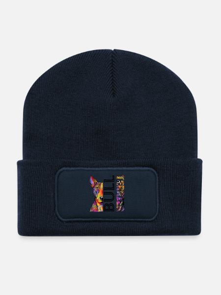 Farbenfroher Bull Terrier - Recycelte Patch Beanie - French Navy