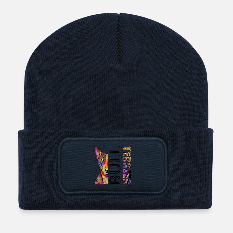 Farbenfroher Bull Terrier - Recycelte Patch Beanie - French Navy
