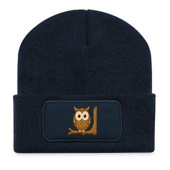 Eule auf dem Ast - Recycelte Patch Beanie - French Navy - Vorne