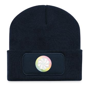 Une délicate crème surmontée de perles en sucre colorées - Beanie recyclé à patch - bleu marine - Devant