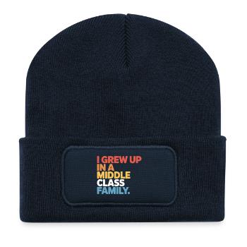 Wuchs in einer Mittelklassefamilie auf - Recycelte Patch Beanie - French Navy - Vorne