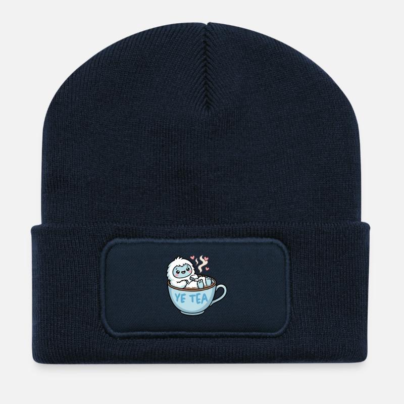 Yeti in a tea mug - Recycled Patch Beanie - french navy