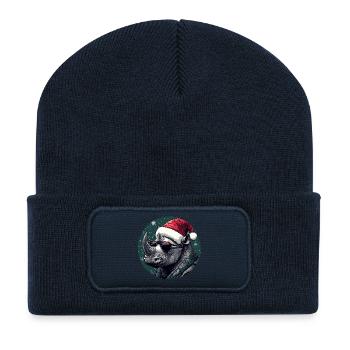 Rhino Santa mit Sonnenbrille - Recycelte Patch Beanie - French Navy - Vorne